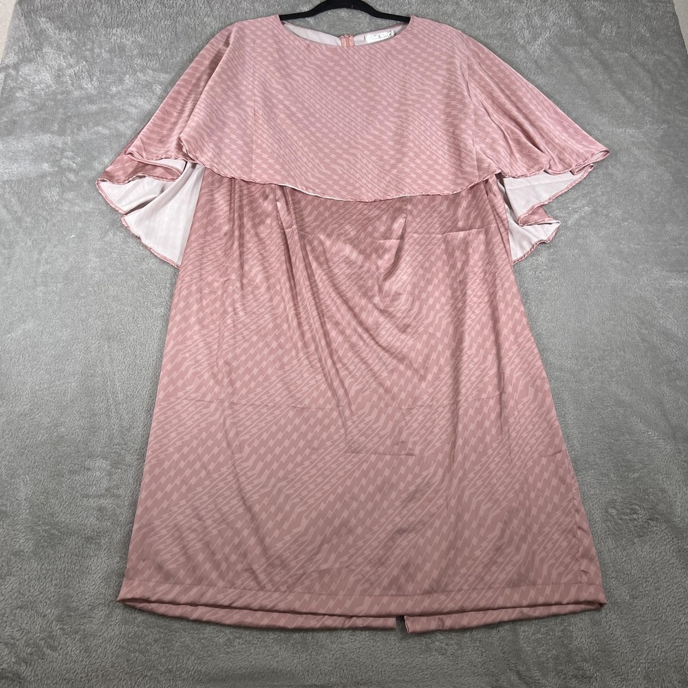 Kamohoalii Dress Womens 1X Pink Chevron Cape Midi Flutter Sleeve Hawaiian‎
